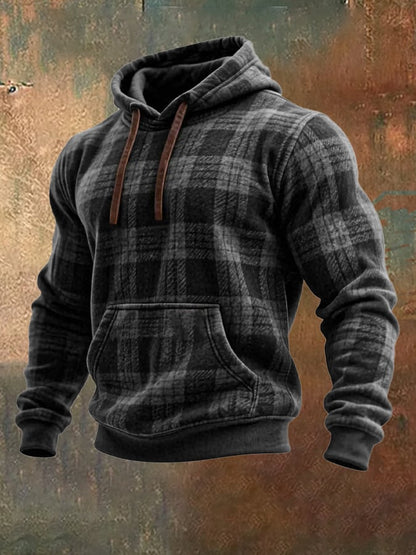 Men's Retro Distressed Plaid Print Casual Long Sleeve Sweatshirt