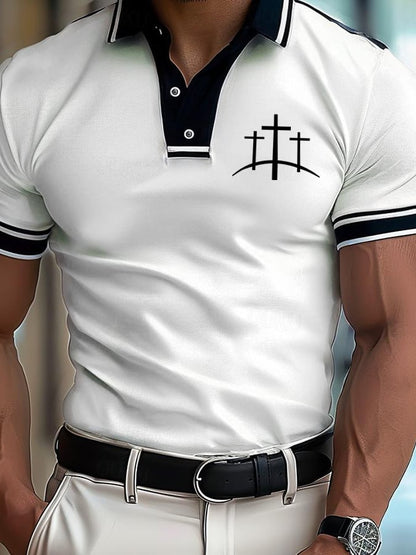 Men's Retro Faith Design Printed Comfortable And Breathable Casual Polo Shirt