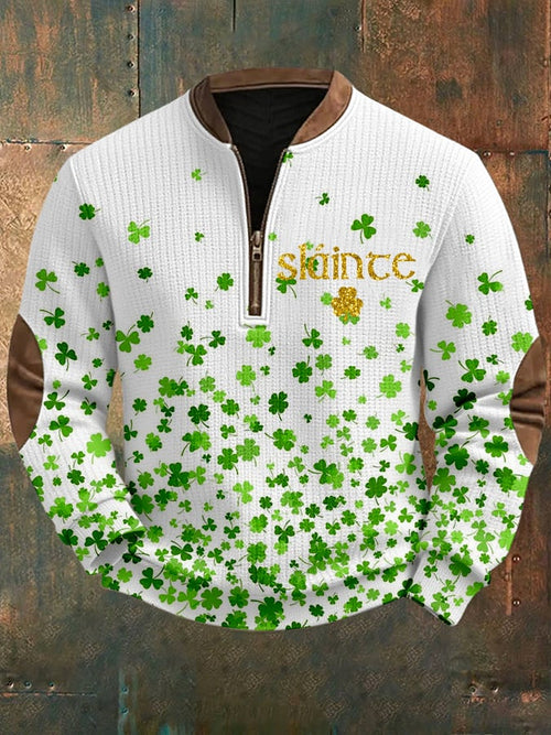 Men's Casual St. Patrick's Day Print Zipper Knit Sweatshirt