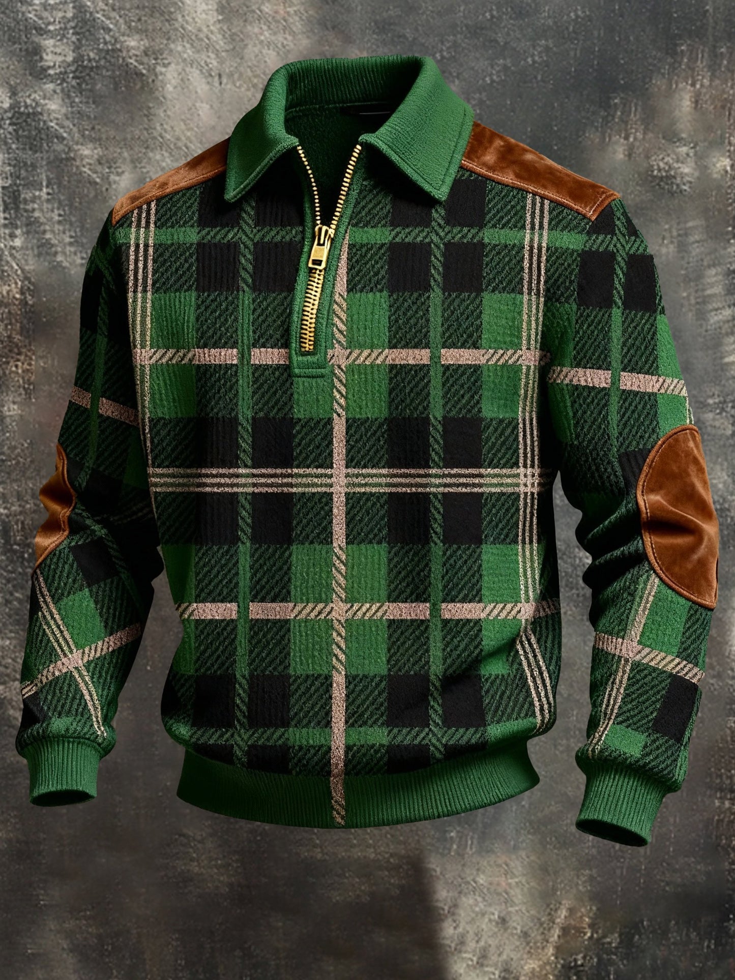 Men's Retro Color Block Print Color-Blocked Zip-Up Sweatshirt