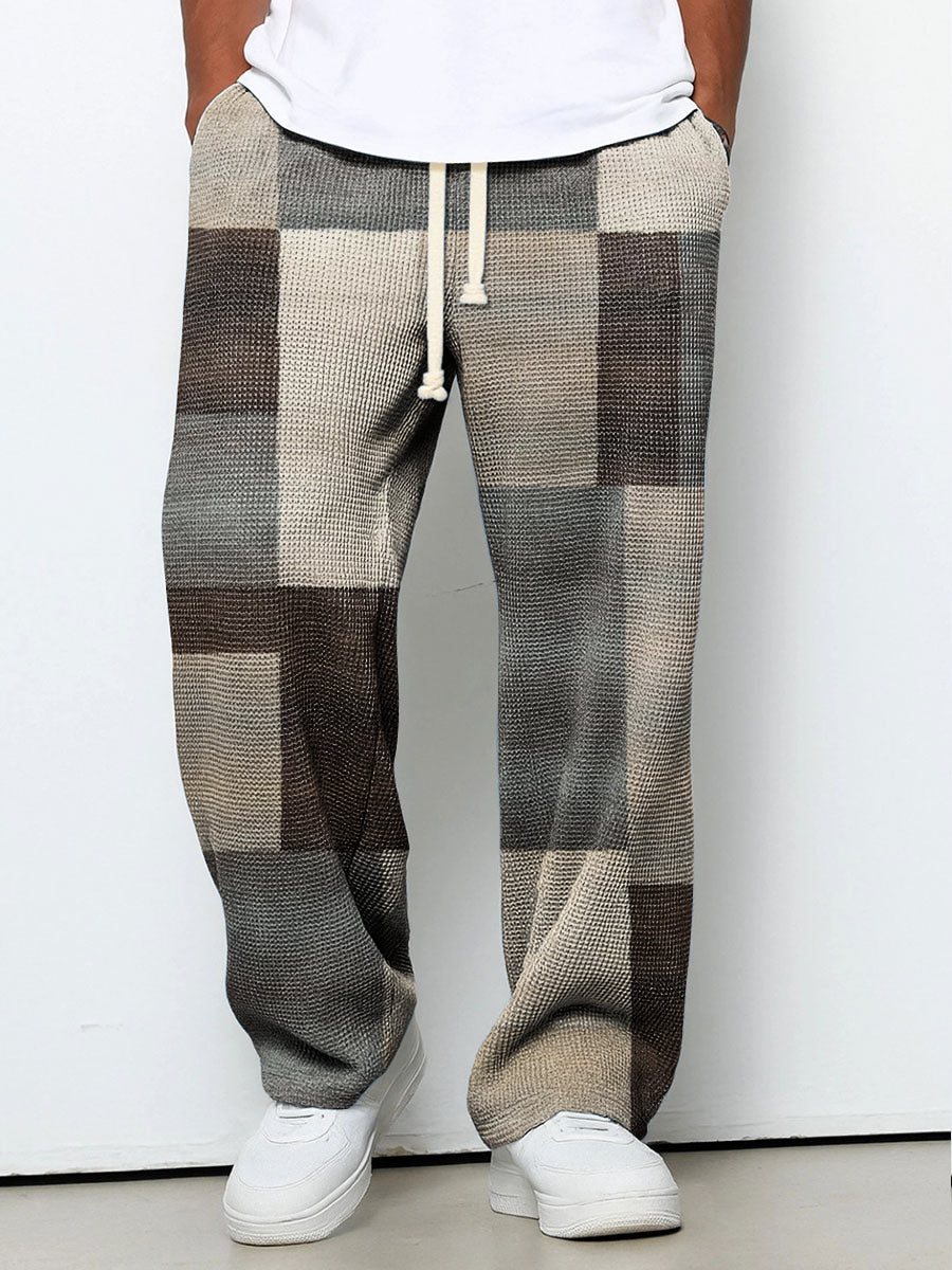 Men's Geometric Gradient Art Printed Waffle Casual Pants