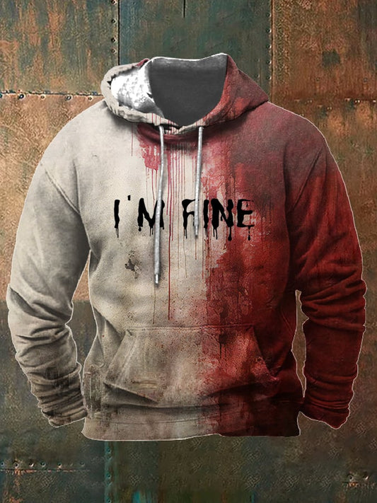 Men's Bloody I'm Fine Halloween Print Hooded Sweatshirt