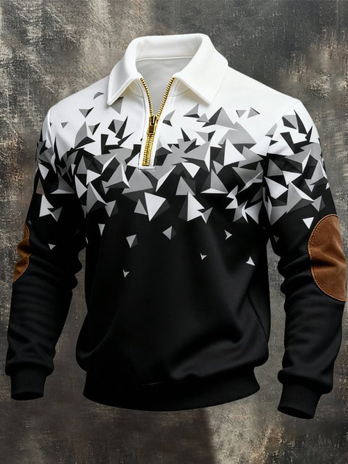 Men's Retro Color Block Print Zipper Sweatshirt