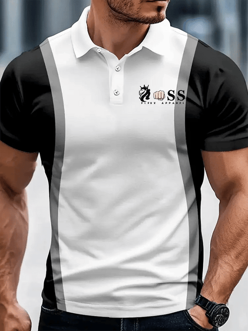 Men's Retro Letter Design Printed Casual Polo Shirt