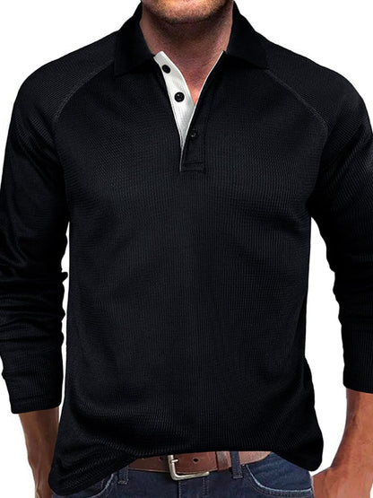 Athletic Casual Waffle Long Sleeve Half Button Polo Shirt