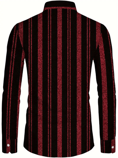 Men's Casual Striped Long Sleeve Lapel Shirt