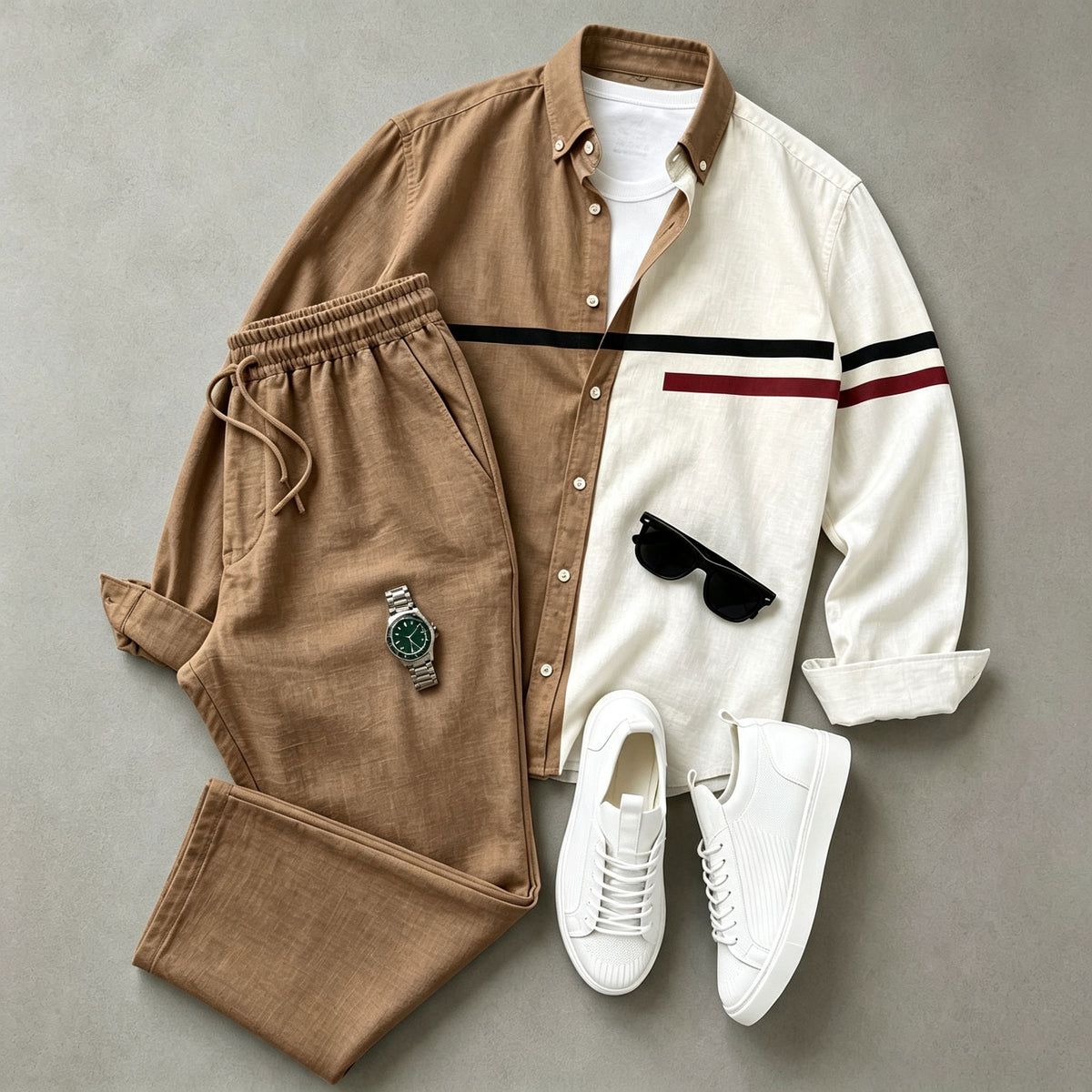 Men's Two-Tone Printed Long-Sleeve Shirt and Pants Set