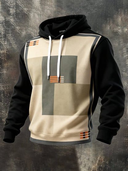 Men's Retro Distressed Color Block Print Casual Long Sleeve Sweatshirt