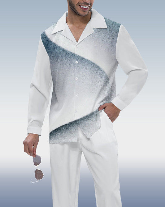 Men's Gradient Print Long Sleeve Shirt Walking Suit 331