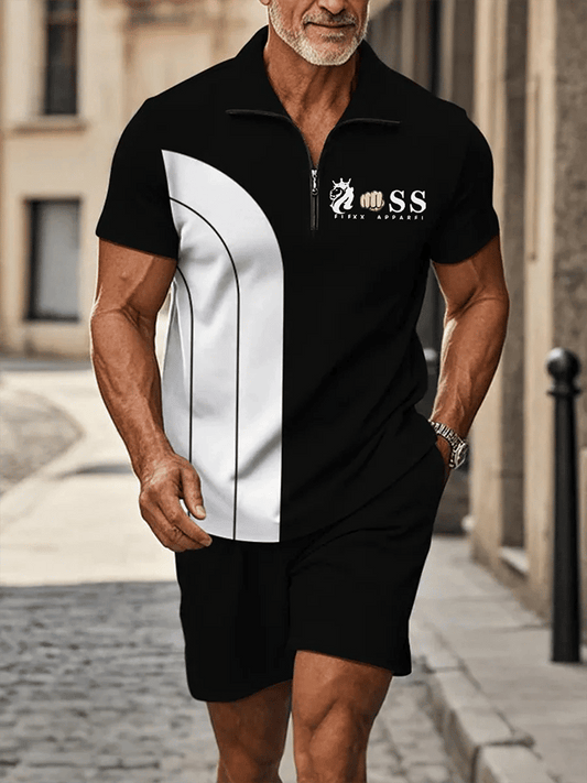 Men's Retro Letter Design Casual Business Short Sleeve Comfortable And Breathable Polo Shirt Suit