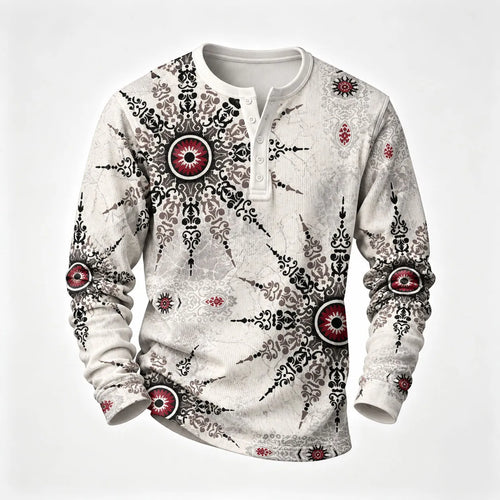 Men's Printed Henley-Neck Long-Sleeve Shirt