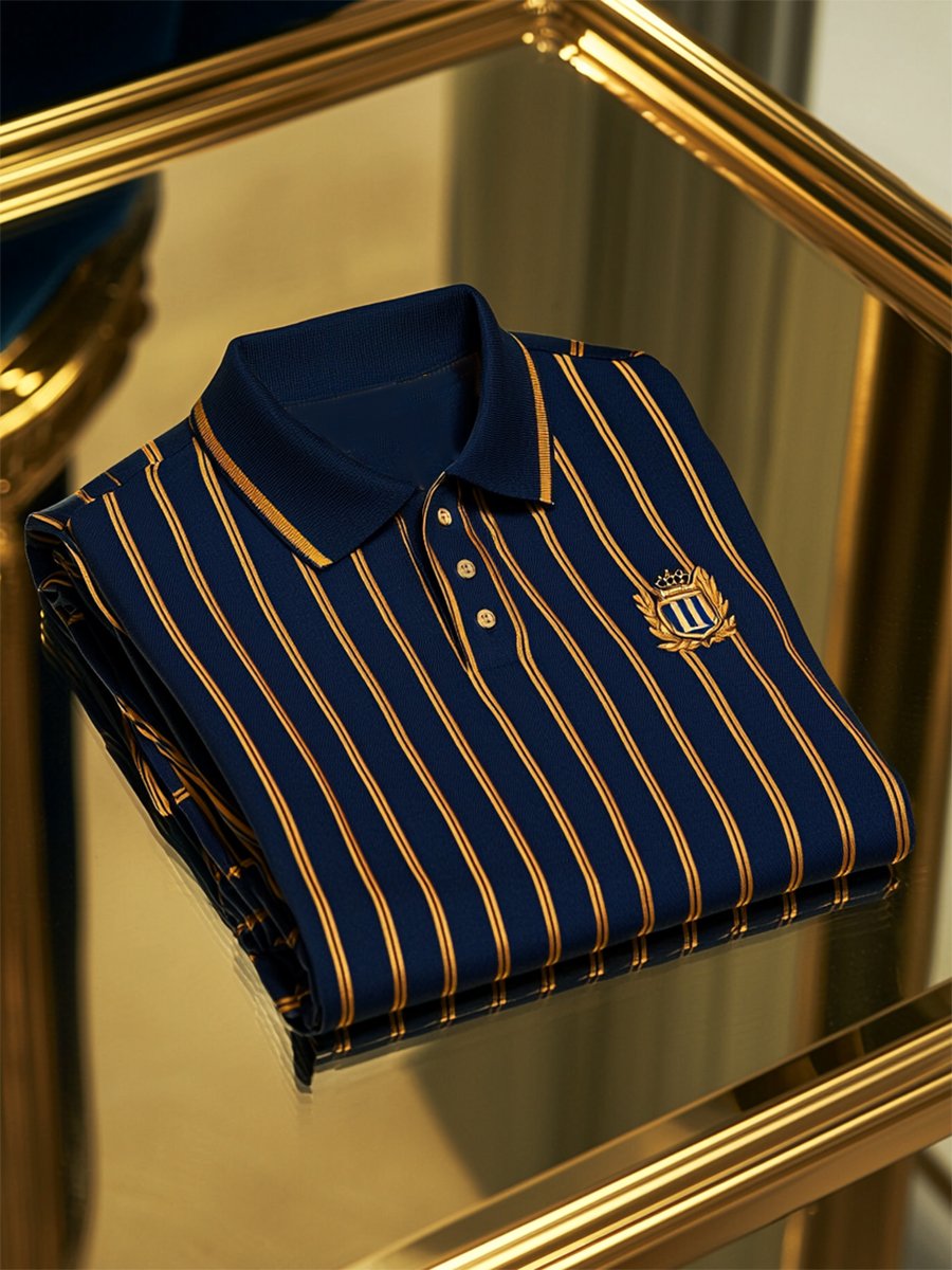 Men's Business Casual Striped Button Short Sleeve Polo Shirt