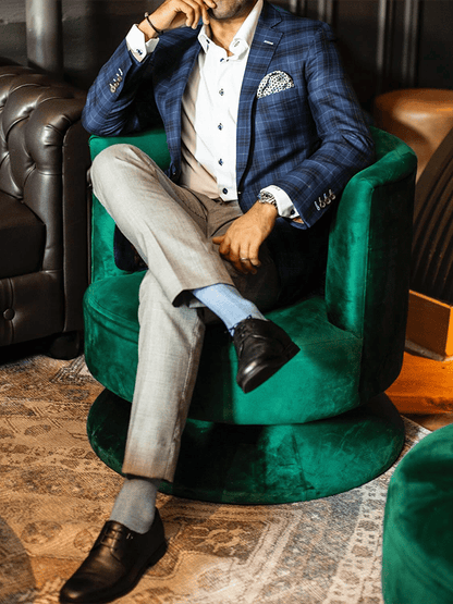 Men's Vintage Single-Breasted Plaid Gentleman's Business Suit Jacket