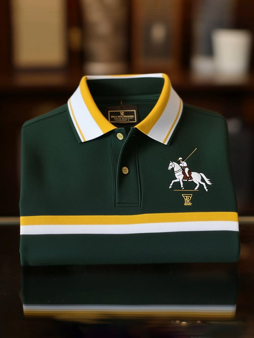 Men's Classic Business Check Logo Button Short Sleeve Polo Shirt