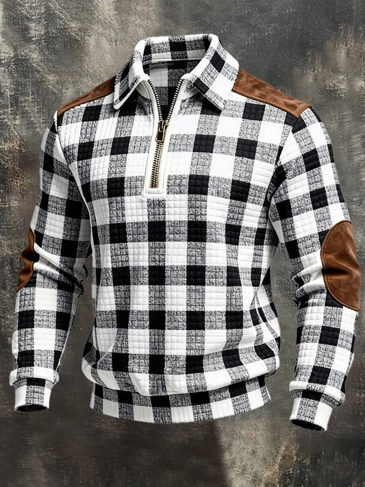 Men's Retro Color Block Print Zipper Sweatshirt