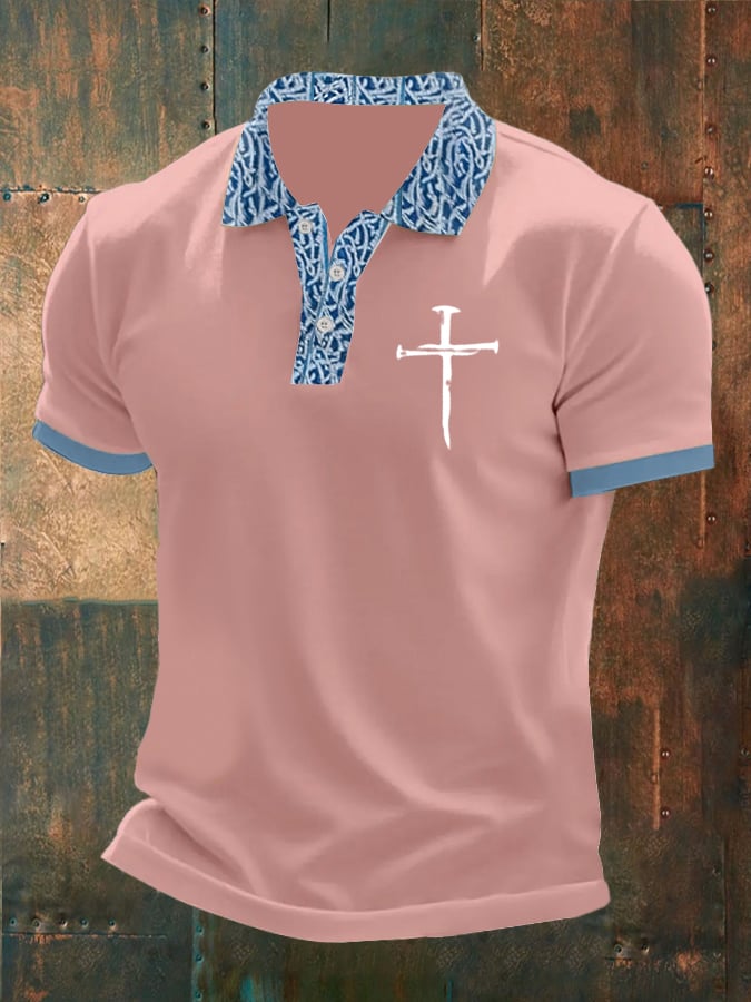 Men's Faith Printed Button Design Polo Shirt