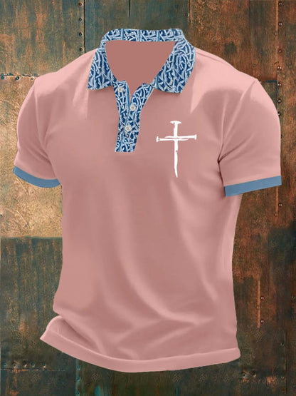 Men's Faith Printed Button Design Polo Shirt