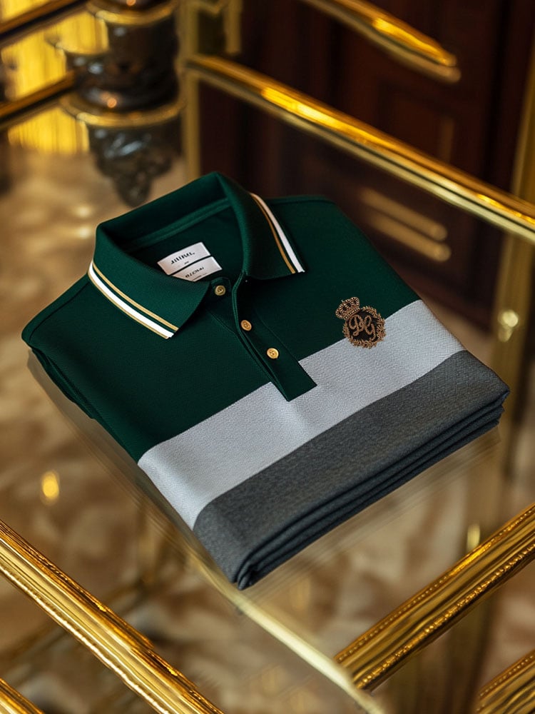 Men's Classic Business Logo Button Short Sleeve Polo Shirt