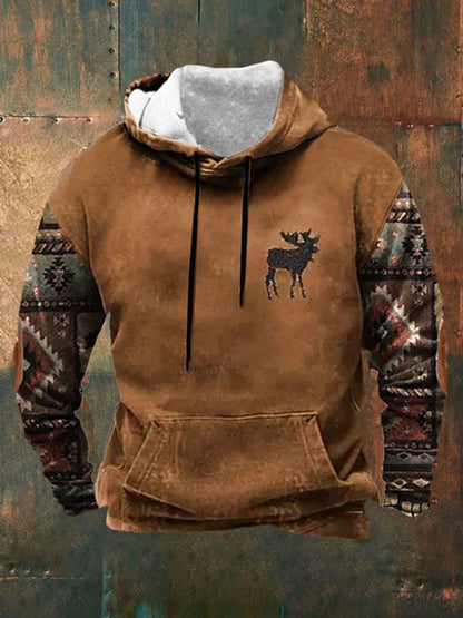 Men's Casual Western Print Long Sleeve Hooded Sweatshirt