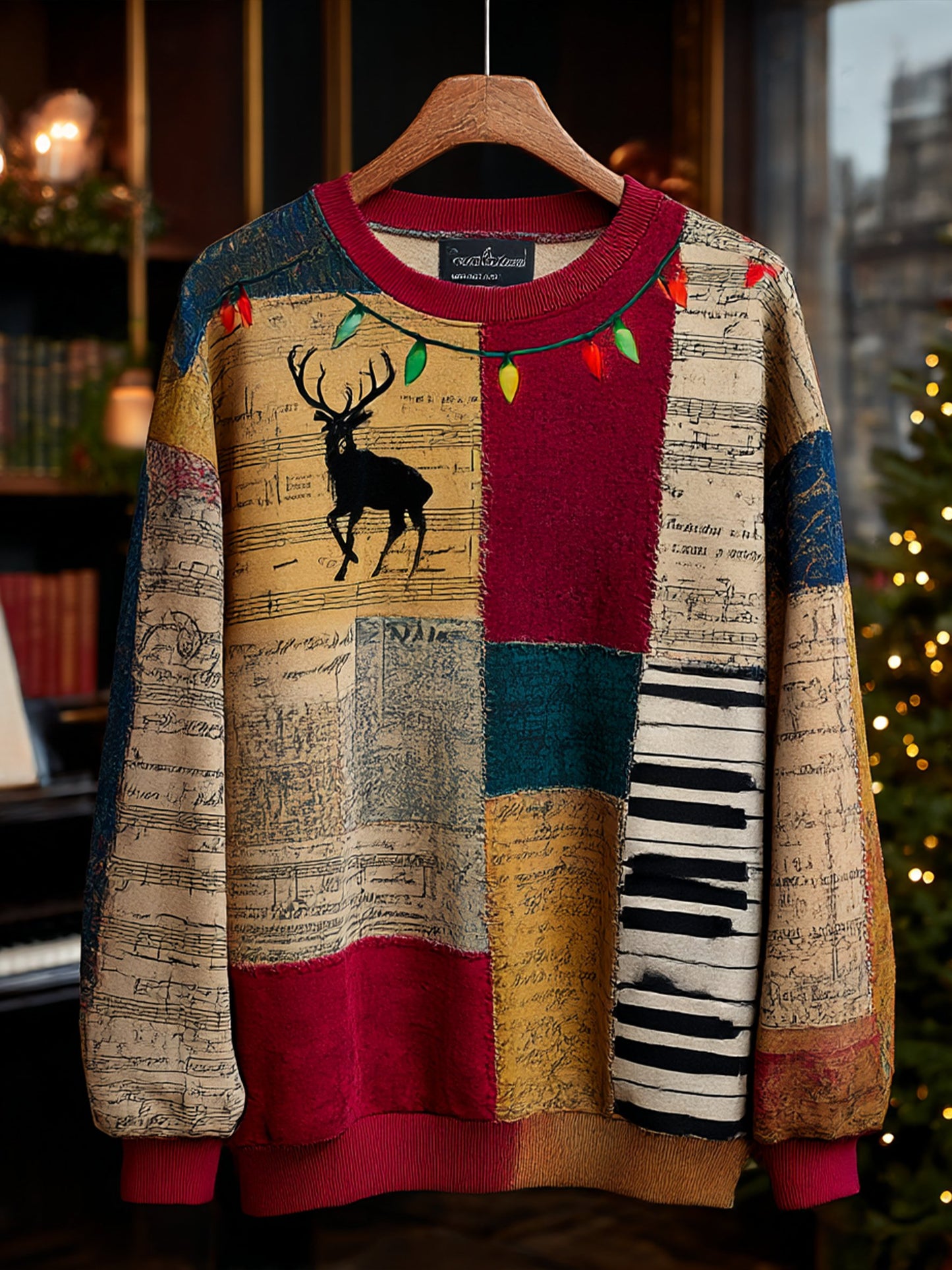 Men's Retro Casual Musical Note Christmas Party Art Sweatshirt