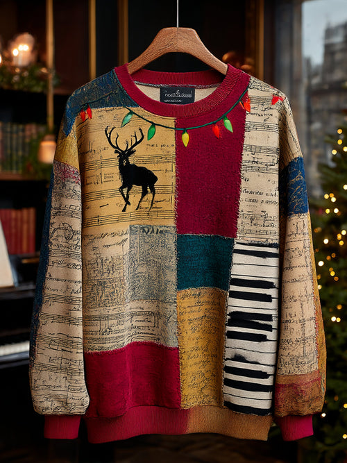 Men's Retro Casual Musical Note Christmas Party Art Sweatshirt