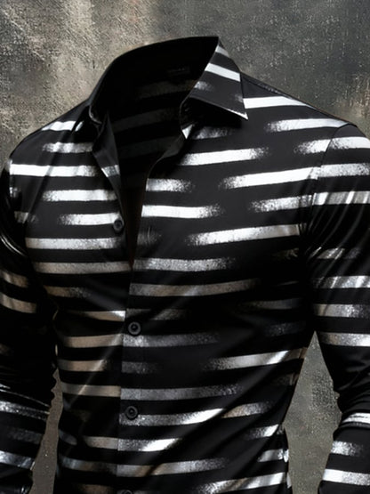 Men'S Vintage Color-Block Printed Long-Sleeved Shirt