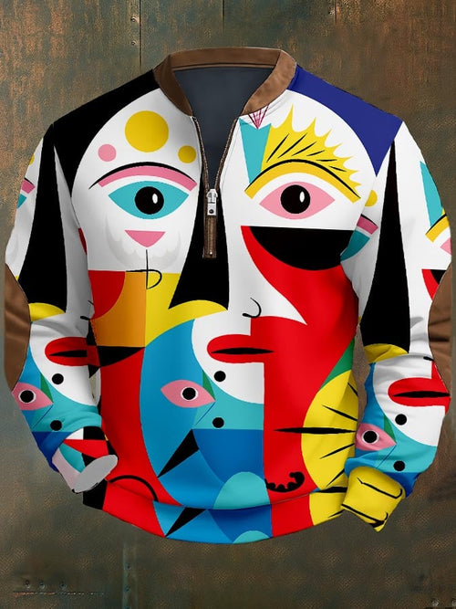 Men's Vintage Geometric Art Face Print Sweatshirt