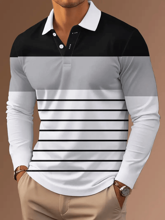 Men's Business Casual Striped Long Sleeve Polo