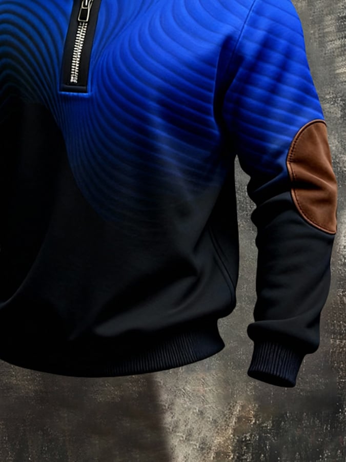 Men'S Vintage Color-Block Printed Zip-Up Sweatshirt