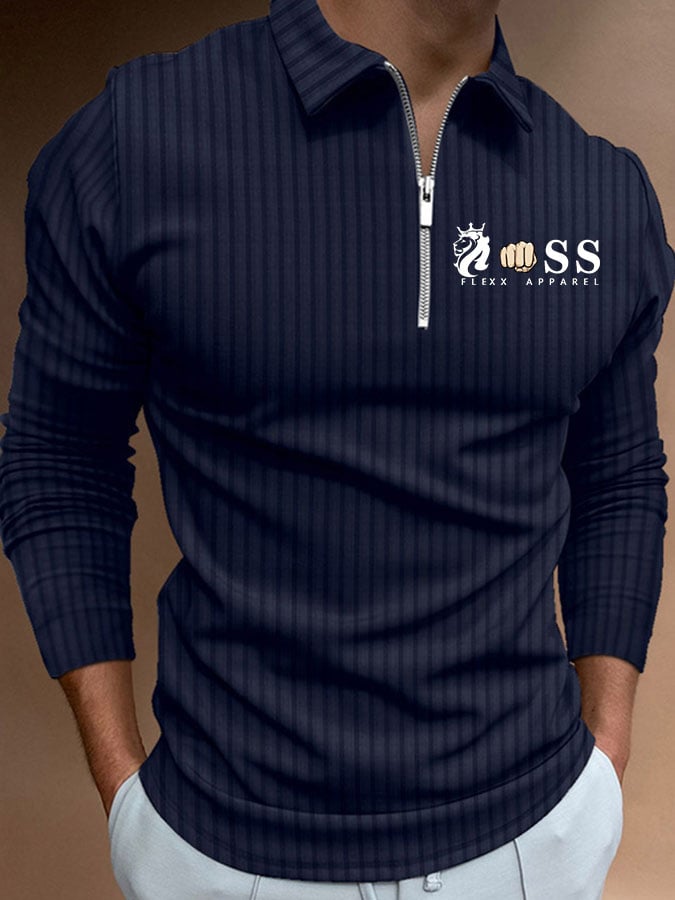 Men's Letter Stripe Printed Pullover Casual Polo Shirt