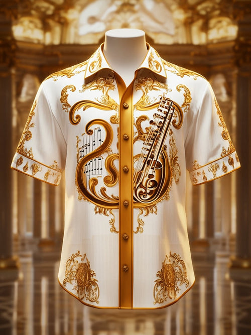Men's Satin Luxe Print Short Sleeve Button Shirt
