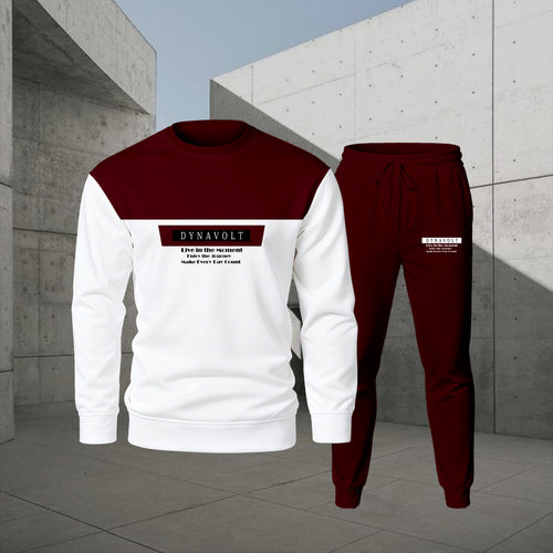 Men's Casual Color Matching Printed Round-Neck Long-Sleeve Sweatshirts Trousers Two-Piece Set