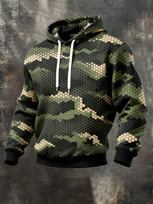 Men's Retro Distressed Color Block Camouflage Print Casual Long Sleeve Sweatshirt