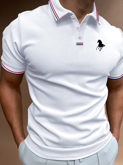 Men's Horse Print Casual Polo Shirt