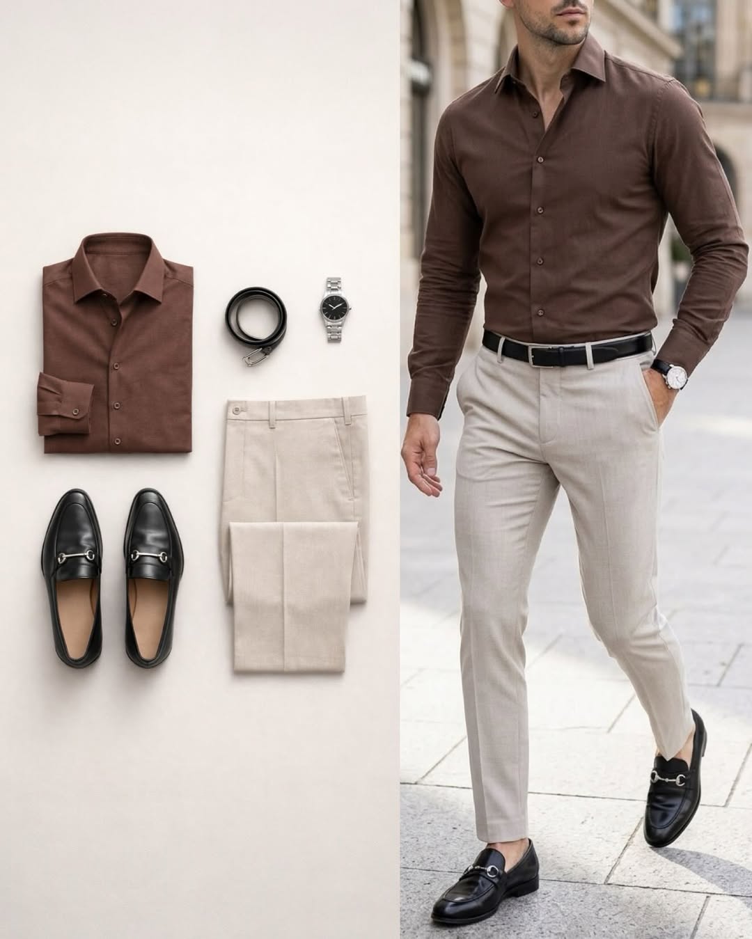Men's Business Casual Shirt And Trousers Two-Piece Set