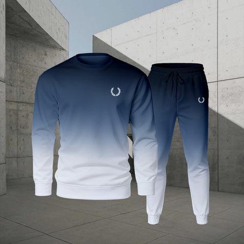 Men's Casual Color Matching Printed Round-Neck Long-Sleeve Sweatshirts Trousers Two-Piece Set