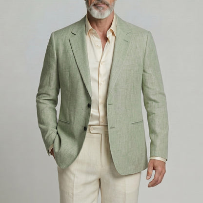 Men's Business Casual Green Welt Pocket Notch Lapel Long Sleeve Blazer