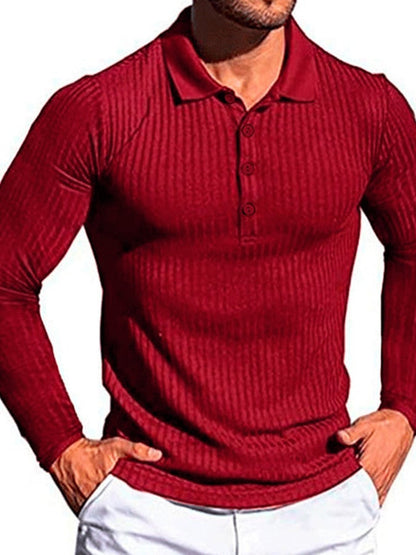 Casual Sports Stretch Vertical Stripe Polo Knit Shirt