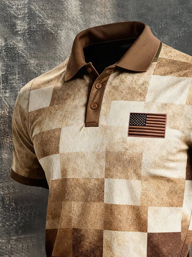 Men's Retro Patriot Color Block Polo Collar Short Sleeve