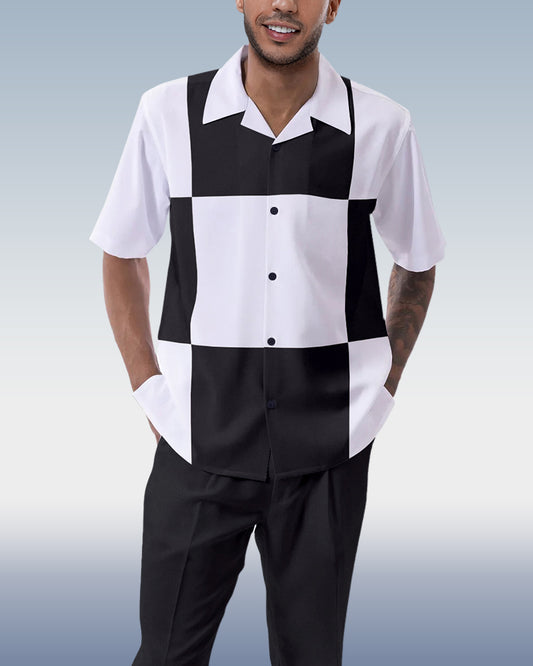 Black Block Walking Suit 2-Piece Short Sleeve Suit