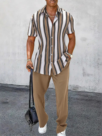 Men's Hawaiian Print Short Sleeve Shirt Walking Set 3 Colors 415