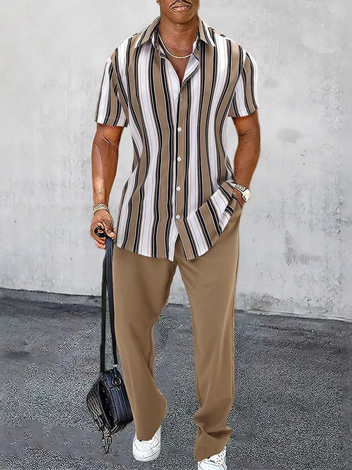 Men's Hawaiian Print Short Sleeve Shirt Walking Set 3 Colors 415