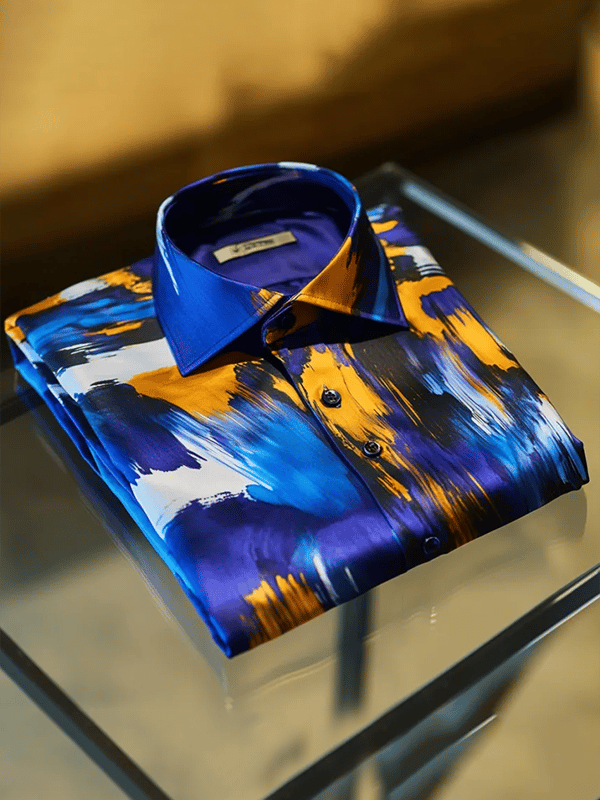 Men's Satin Luxe Print Short Sleeve Button Shirt
