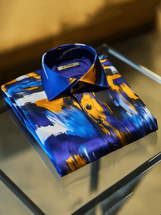 Men's Satin Luxe Print Short Sleeve Button Shirt
