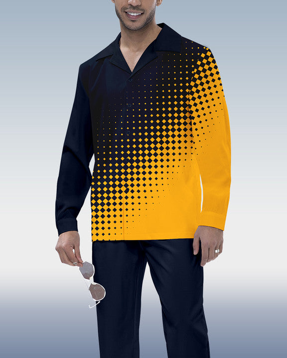 Suitmens Men's Colorblock Print Long Sleeve Shirt Walking Set 204