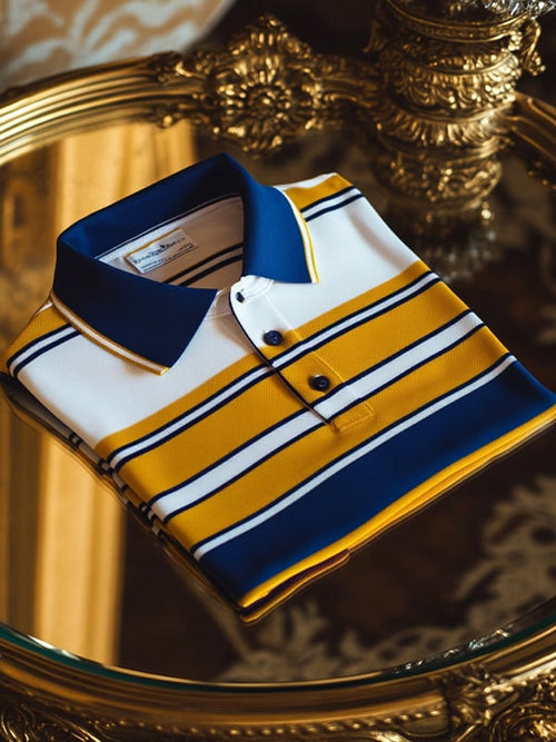 Men's Retro Business Stripe Print Long Sleeve POLO Shirt
