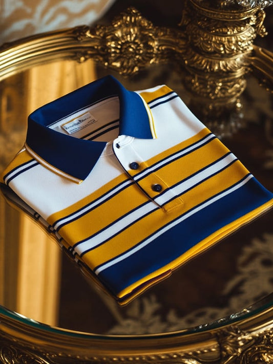 Men's Retro Business Stripe Print Long Sleeve POLO Shirt