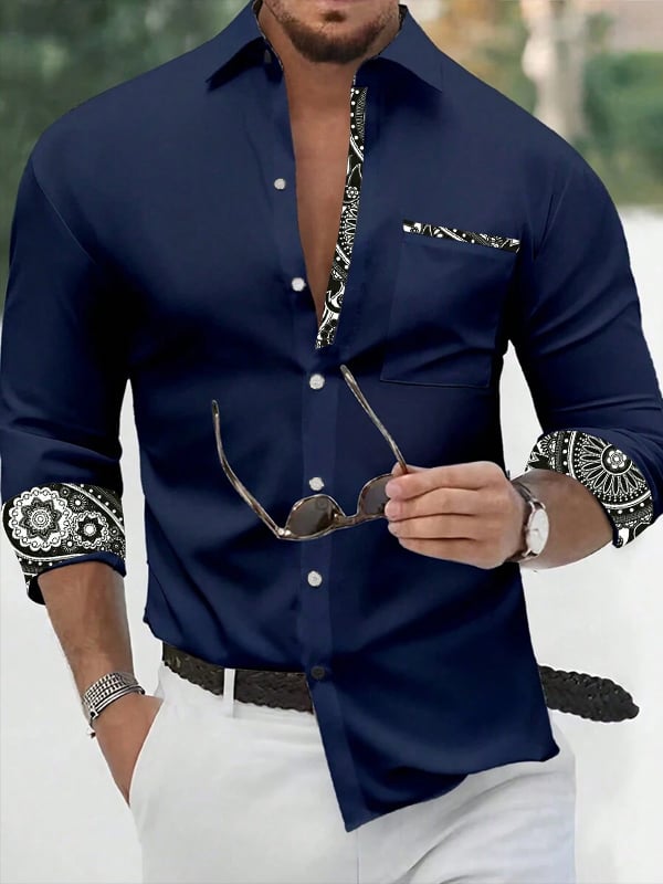 Men's Business Casual Striped Long Sleeve Shirt