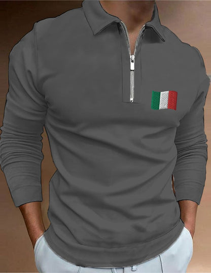 Men's "Italy" printed zip-up polo shirt