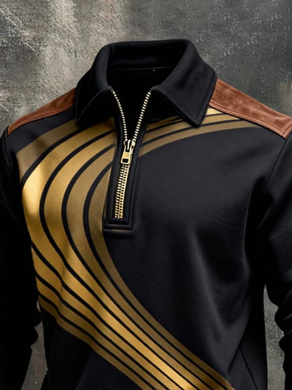 Men's Retro Color Block Print Color-Blocked Zip-Up Sweatshirt